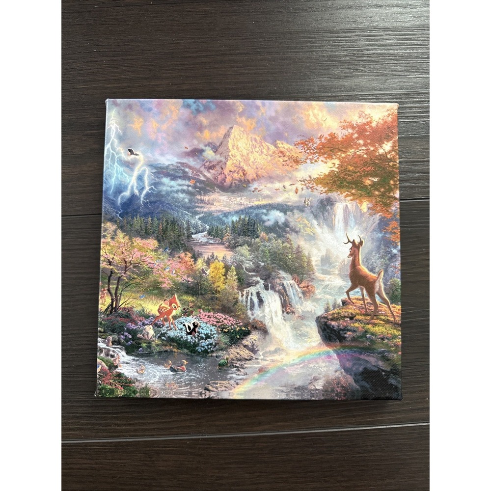 Thomas Kinkade Painter of Light Bambi Disney Elements Canvas 9x9 Wall Art